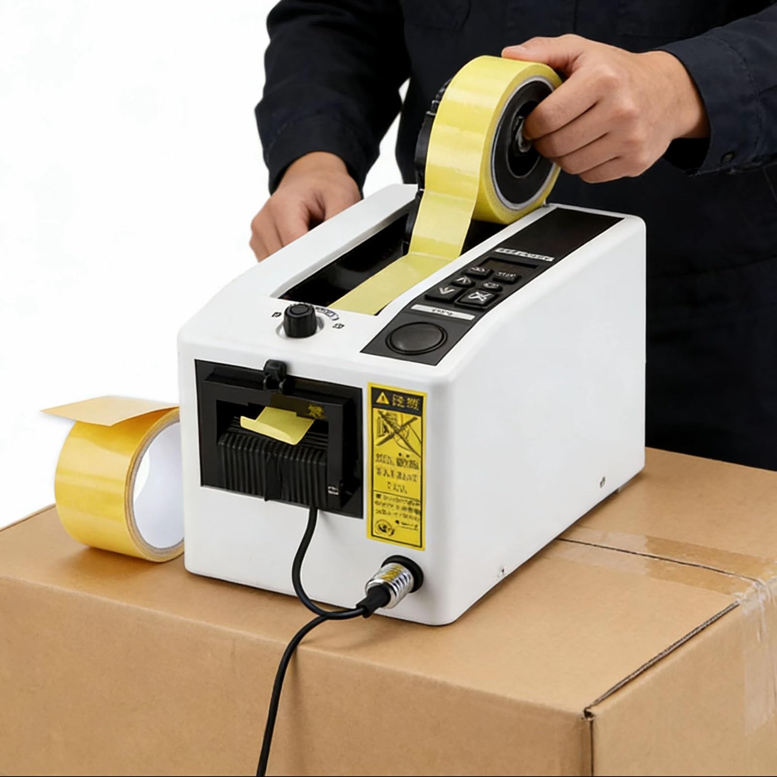 Máquina cortadora de cinta eléctrica, cortador dispensador automático de cinta for envolver/embalar, con longitud de corte de 999 mm for varias cintas de 8-50 mm de ancho