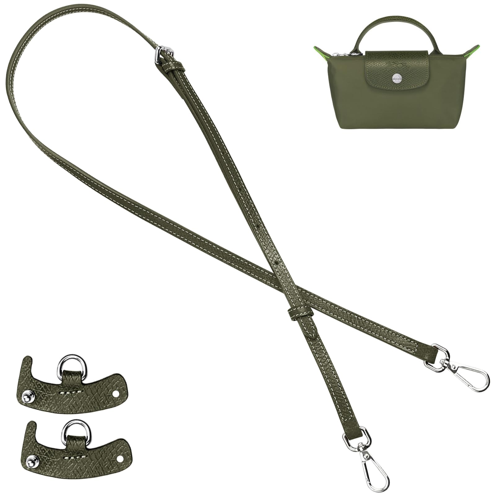 KIYOMIL Purse Strap Crossbody Conversion Kit for Mini Handbag,Genuine Leather Shoulder Straps Replacement Adjustable for Bags(Forest Green-S)