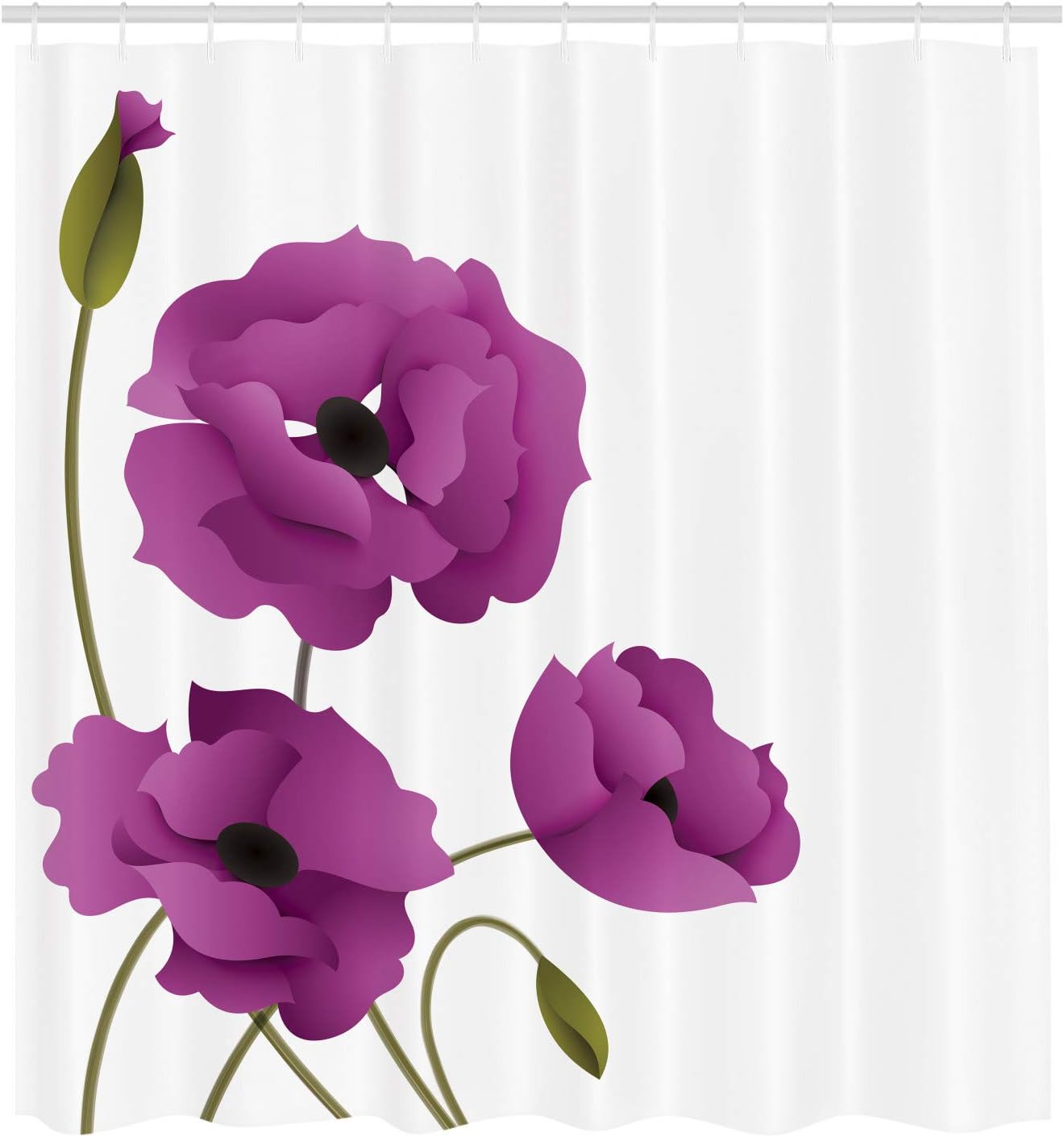 Ambesonne Floral Shower Curtain, Poppy Flowers Vivid Petals Buds Pastoral Purity Mother Earth Nature Design, Cloth Fabric Bathroom Decor Set with Hooks, 69" W x 75" L, Dark Magenta