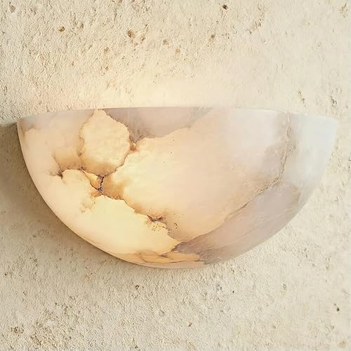 10" Diam Alabaster Wall Sconce, Natural Marble Stone Wall Light