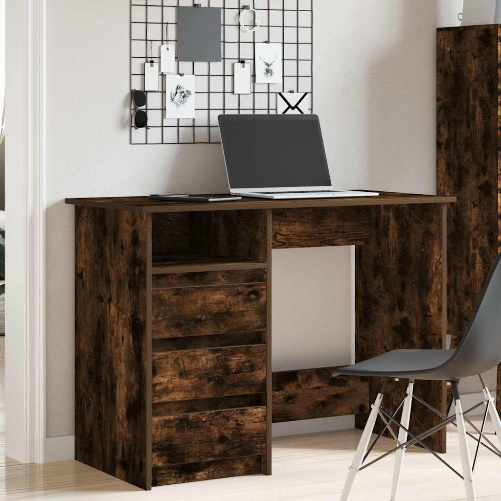 Escritorio de madera de roble ahumado, 102 x 50 x 75 cm, mesa de trabajo, mesa de ordenador, para oficina, estudio, salón, con amplia superficie de trabajo y espacio de almacenamiento