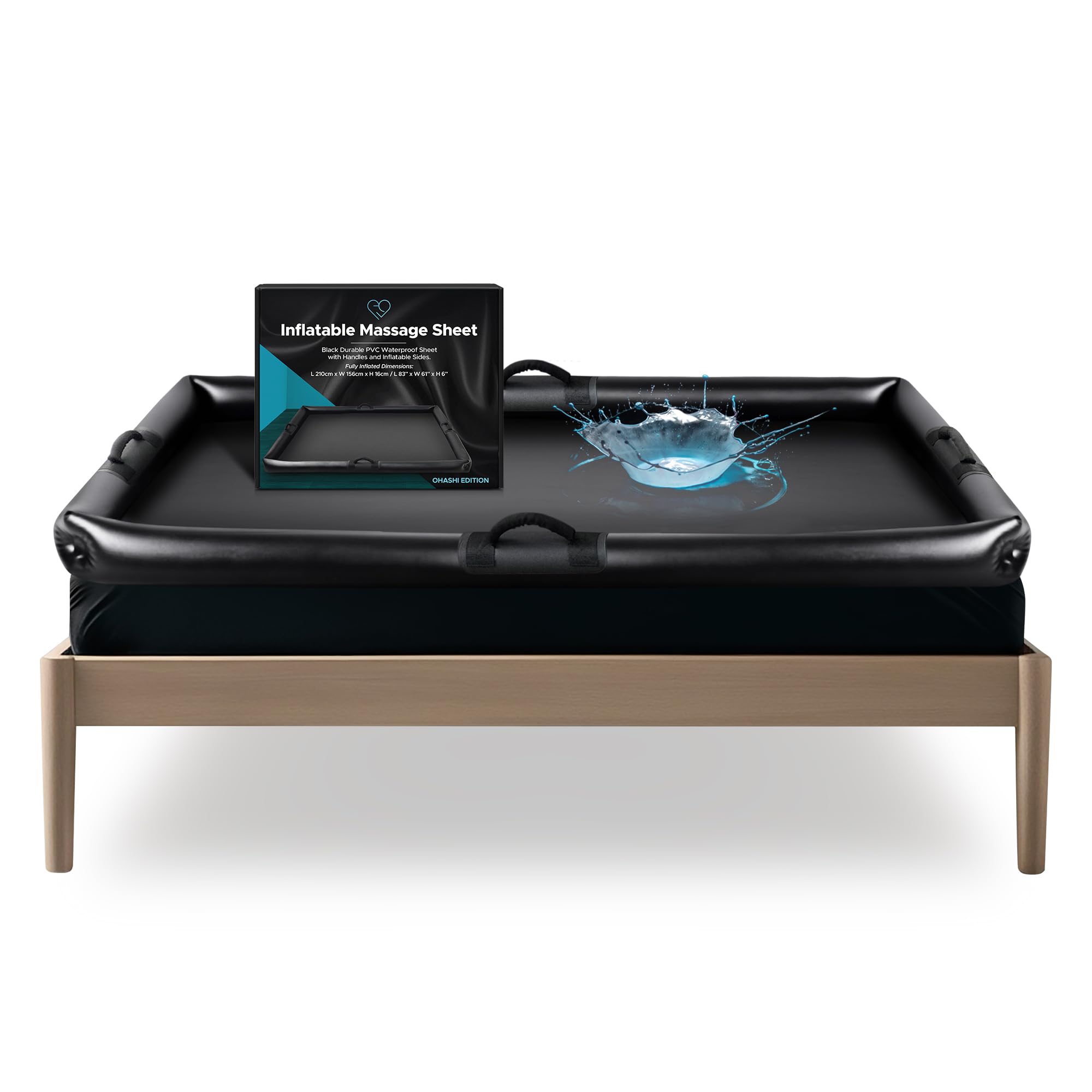 Lámina de Masaje Inflable Nuru con Asas y Lados inflables | PVC Duradero Resistente al Agua | 210 cm x 156 cm x 16 cm | Protección contra Productos a Base de Aceite, Agua y Silicona