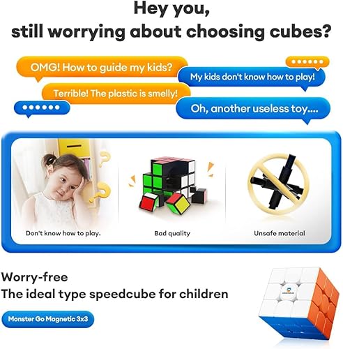 Miniatura 5 de Monster Go - Cubo magnético de velocidad de 3 x 3, 48 imanes cubo mágico sin calcomanías, rompecabezas de juguete 3D para niños, principiantes,