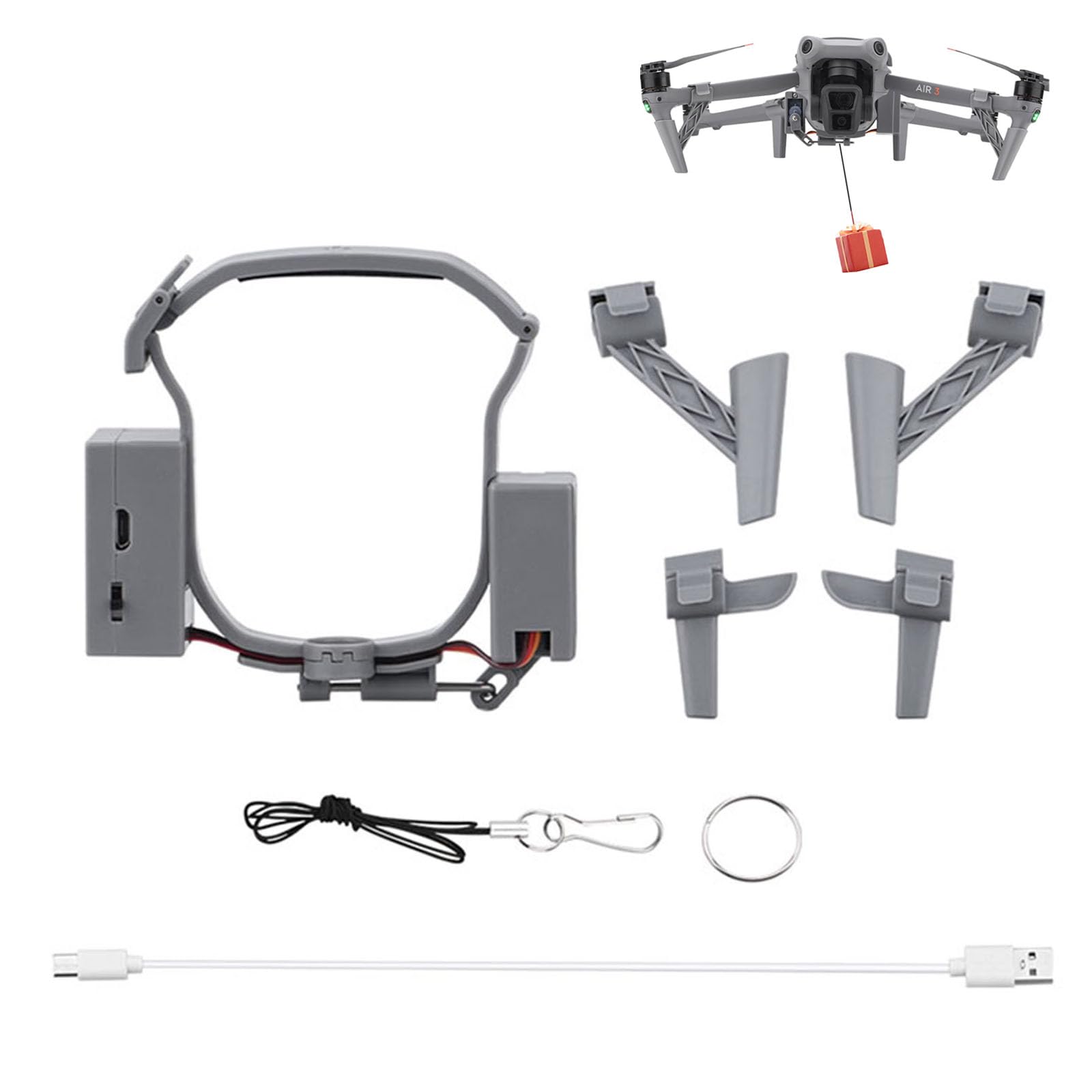 RC Drone Airdrop-systeem voor Mini 4 Pro Drones, Lichtgewicht, Stevig, Veilig, met 100 G Laadvermogen, Eenvoudige Installatie, Opladen Via USB