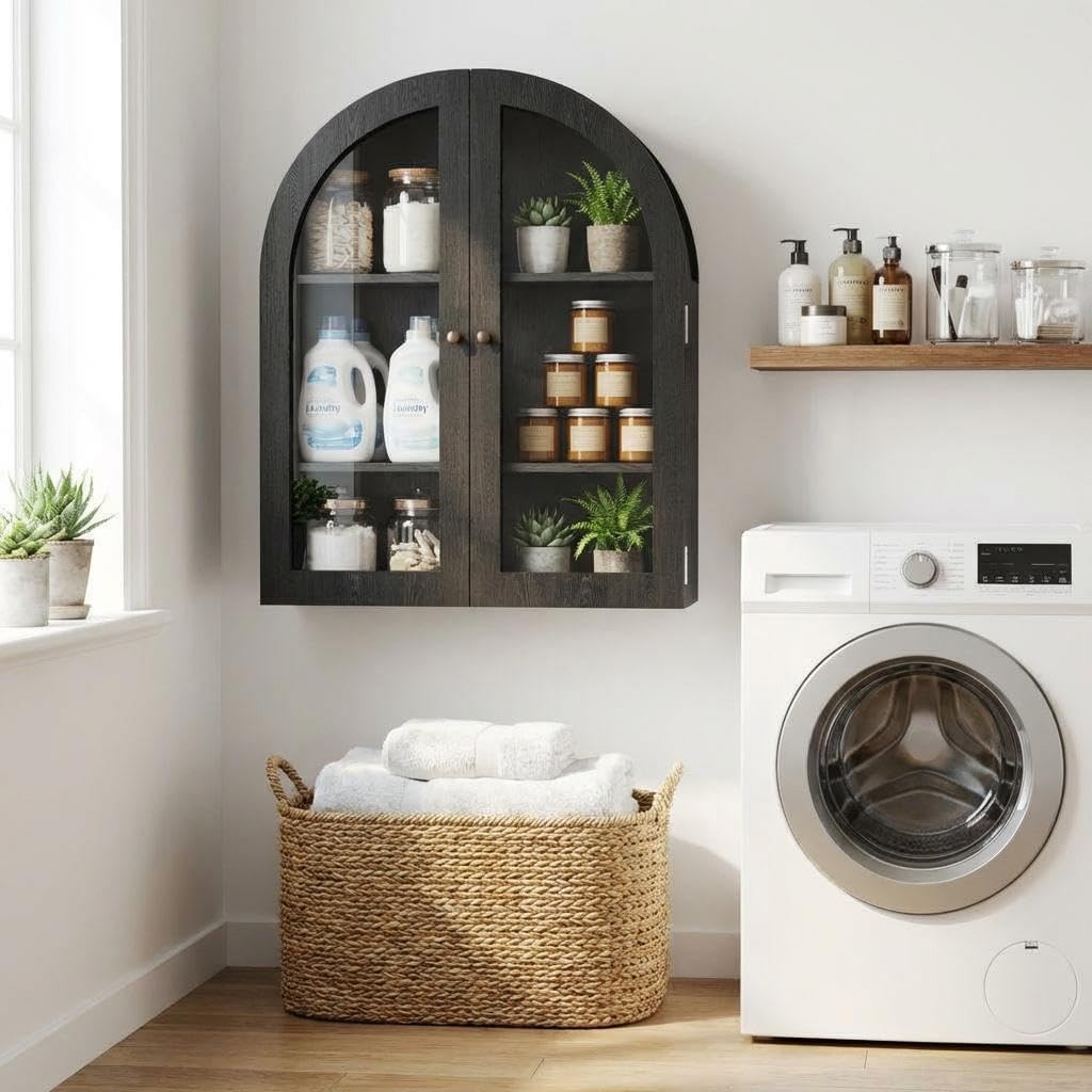 Garvee Wandschrank Mit 4 Böden, Acryltür, Gewölbte Oberseite, Badezimmer hängeschrank Ideal Als Badezimmerschrank Oder Medizinschrank