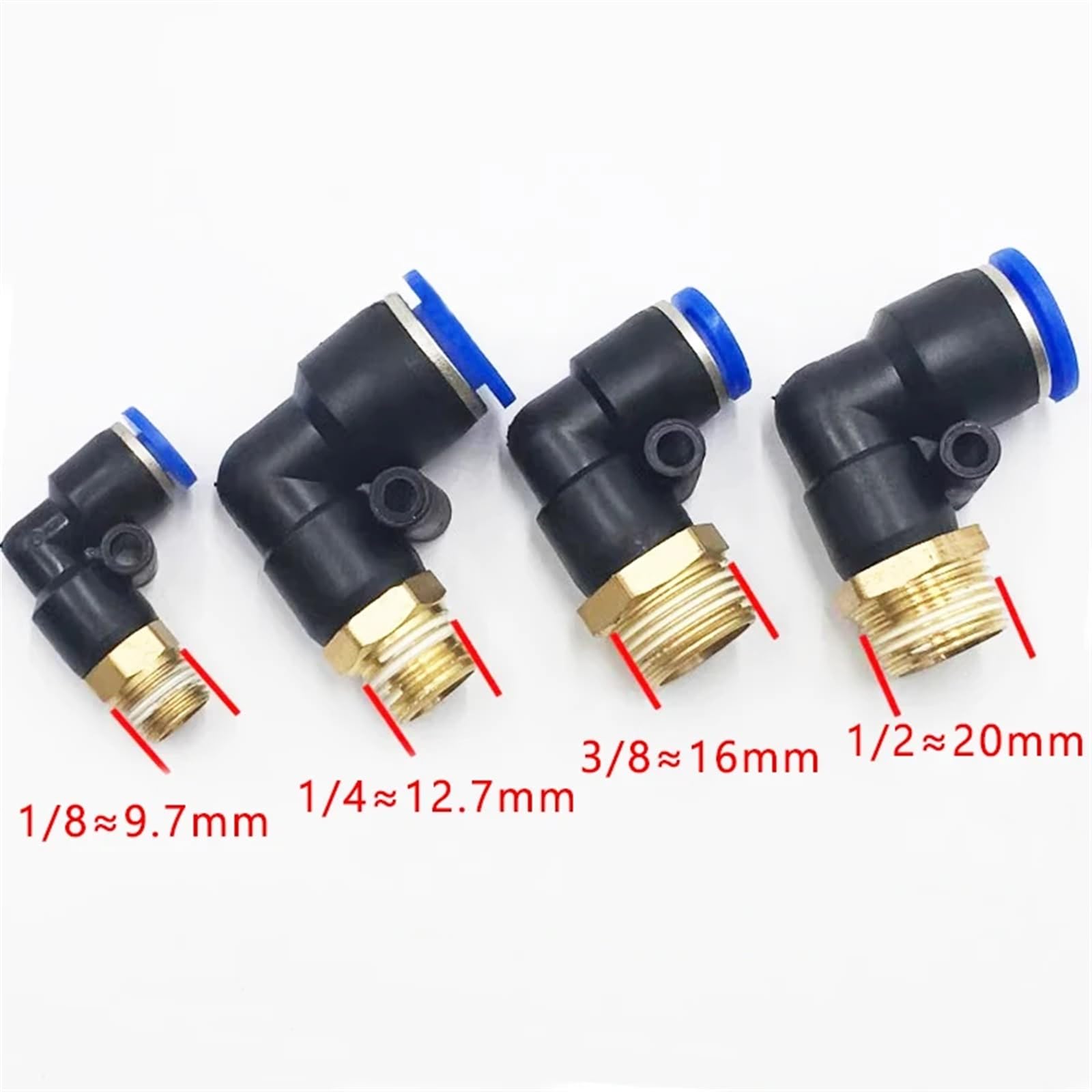 50 Uds conector de aire neumático PL 4-6-8-10-12mm rosca 1/8 1/4 3/8 1/2 codo de tráquea accesorios de aire conectores rápidos de manguera(PL10-04 (OD10mm-1I2))