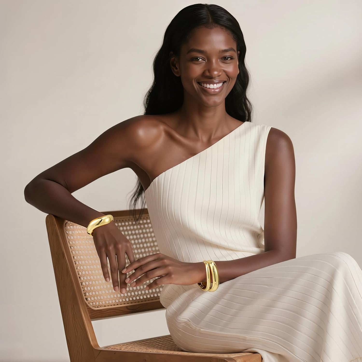 Emibele Gold Bangles for Women, 2PCS Irregular Chunky Gold Bracelet Hinged Open Bangle Bracelets for Women, Fashion Wide Arm Cuff Minimalist Chunky Jewelry Gifts for Valentine Christmas Birthday - Image 5