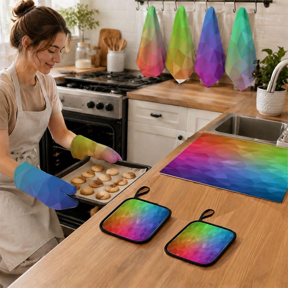 9PCS Carta da parati geometrica variopinta Cucina Decor e Accessori Set