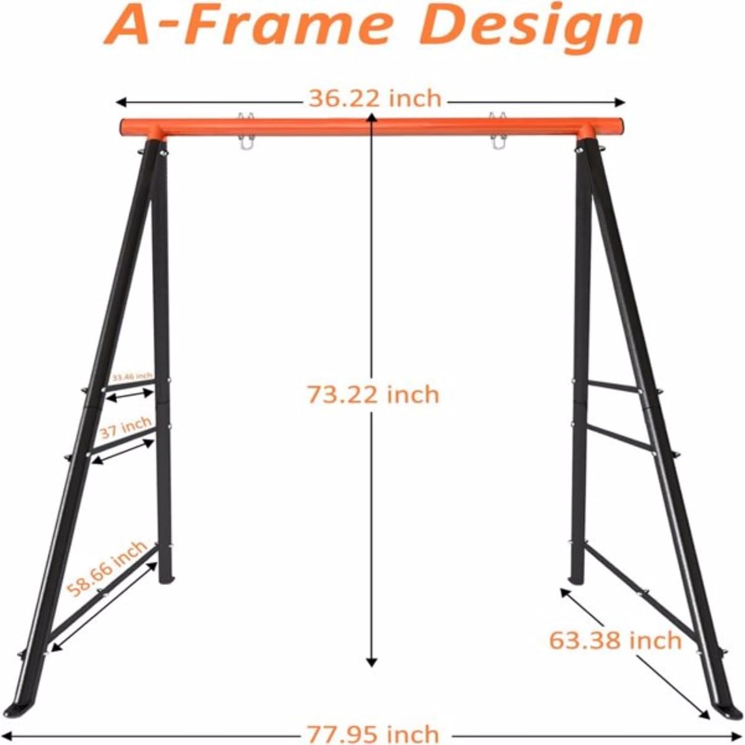 Porch Swing Set, Heavy Duty A-Frame Swing Set, Pre-Drilled Holes, Easy Installation, 550-lb Capacity, Backyard Outdoor Indoor, Orange and Black (Swing Chair Not Included)