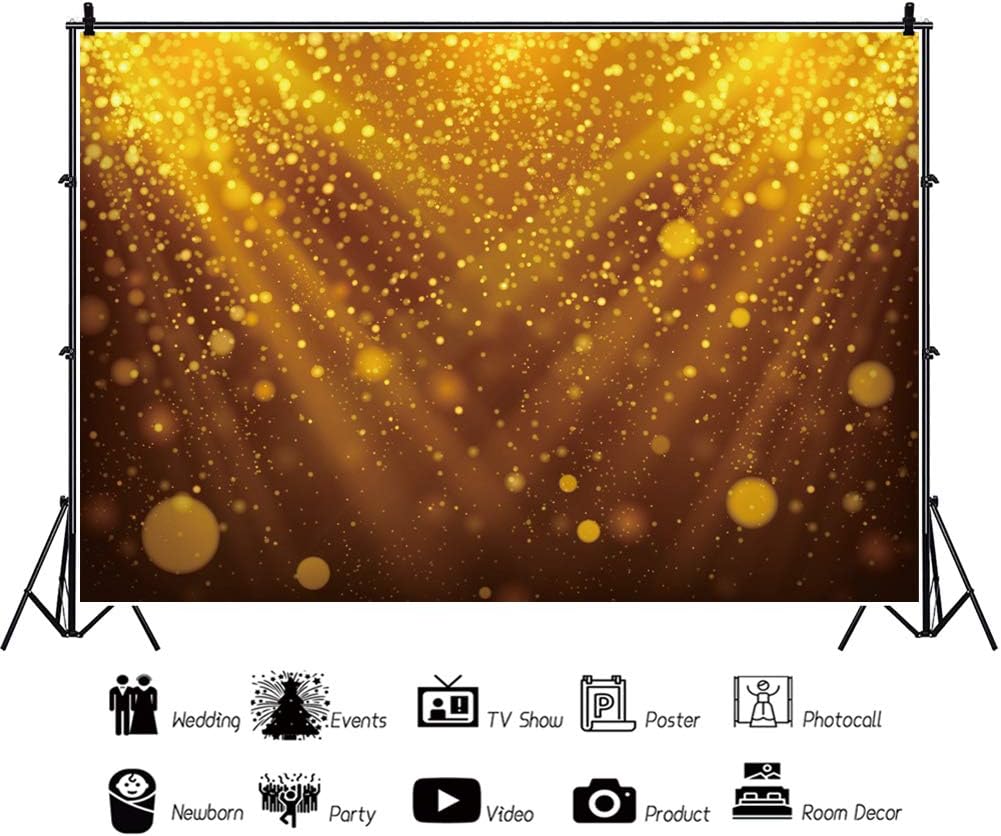 Baocicco 20x10ft Stage Backdrop Gold Spotlight Dance Floor Stage-Lighting Effect Photography Background Talent Show Birthday Baby Shower Discos Graduation Kids Adults Graduates Photoshoot Studio
