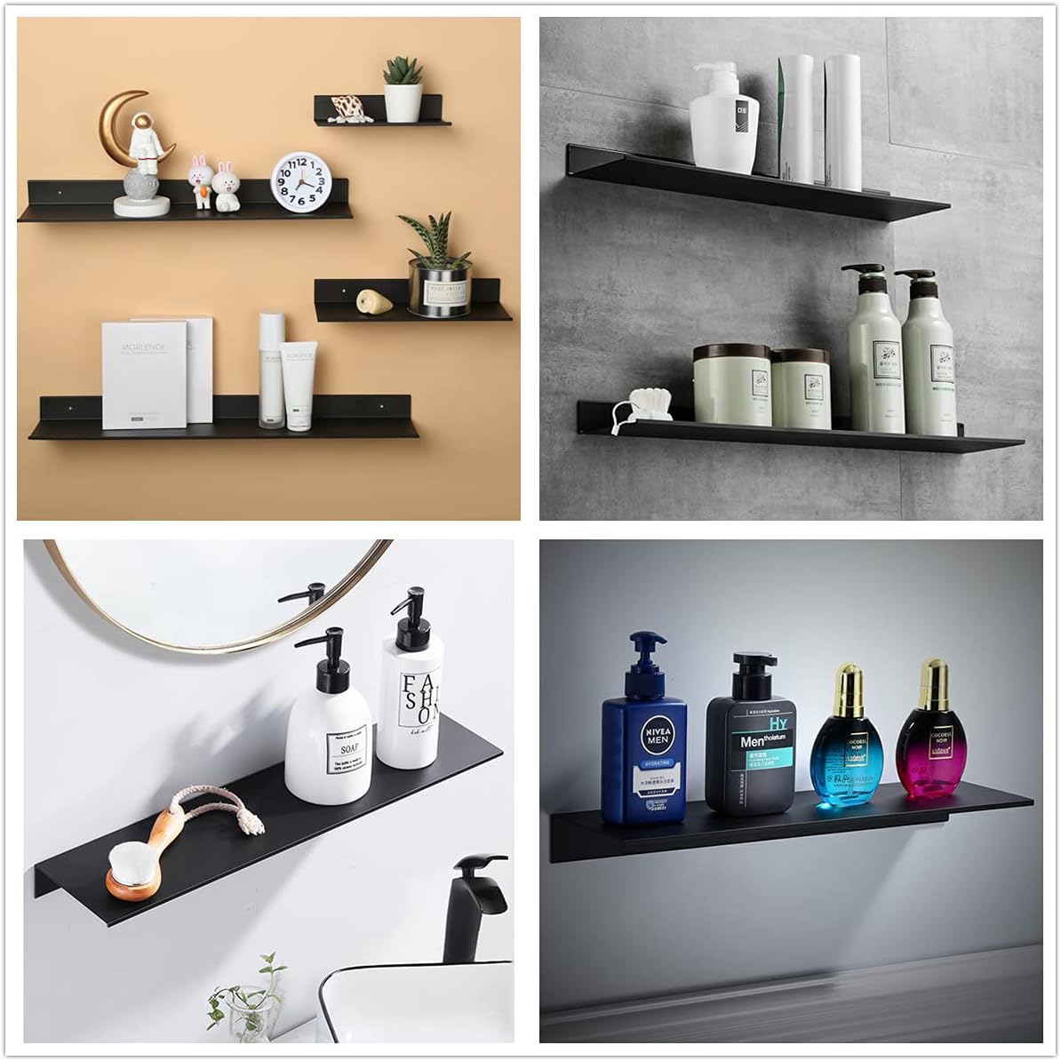 Lowest Price Z metnal Bathroom Shelf, Small Floating Wall Shelves, Decorative Ledge Shelf, Aluminum, Wall Mounted, Matte Black, 24/20/16 inch, 3 Set