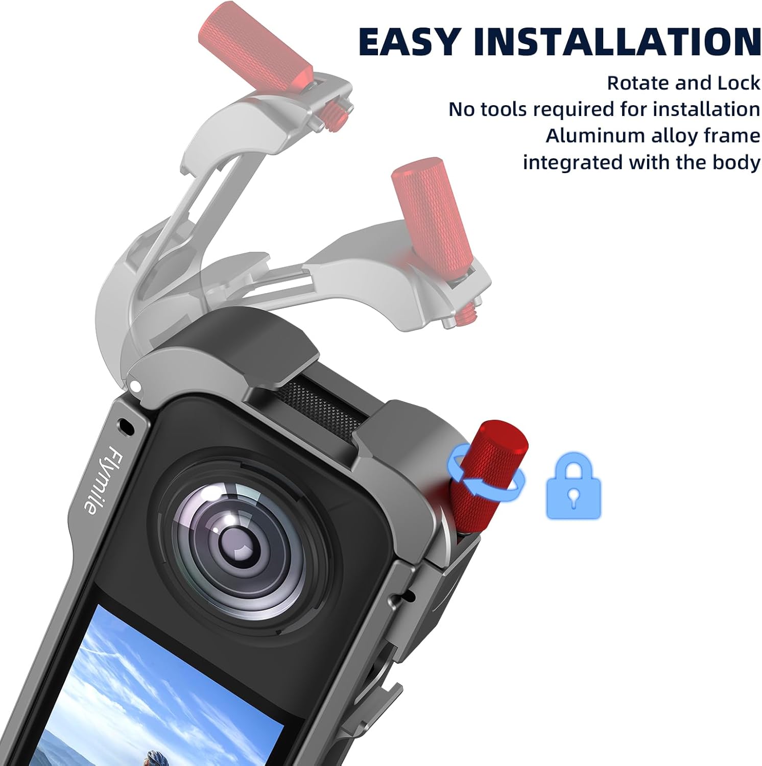 Aluminum Metal Cage for Insta360 X5, Quick Release Knob, Protective Frame Case with Dual Cold Shoe Mounts & 1/4" Threads and Silicone Lens Guard Cap for Insta 360 X5 Camera Accessories - Image 3