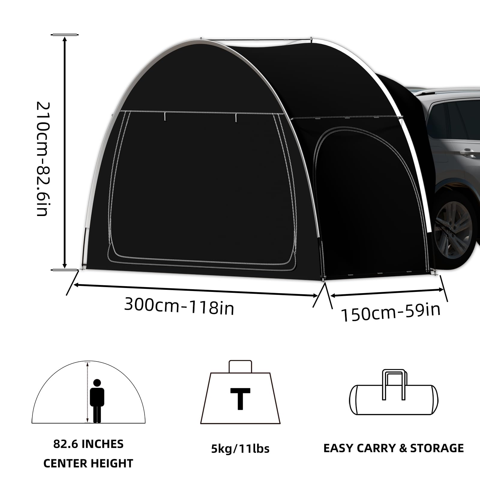 Toldo para Coche Tiendas de Campaña para Maletero de SUV, Tienda de Campaña para Coche, Tienda de Campaña Universal para Puerta Trasera EU-QCZP-BK