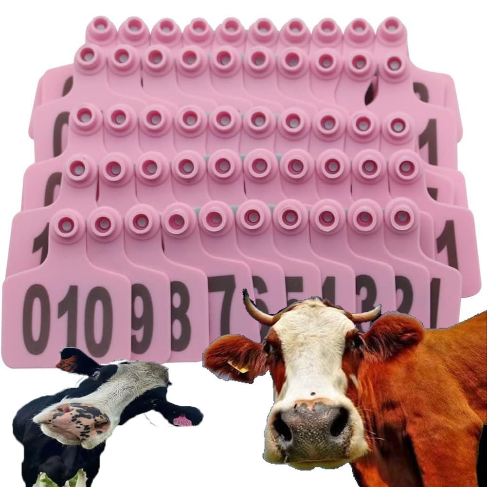 Kolczyki do identyfikacji zwierząt, Plastikowe kolczyki z numerami 001-400 dla bydła owiec(Adult Cattle,Pink101-200)