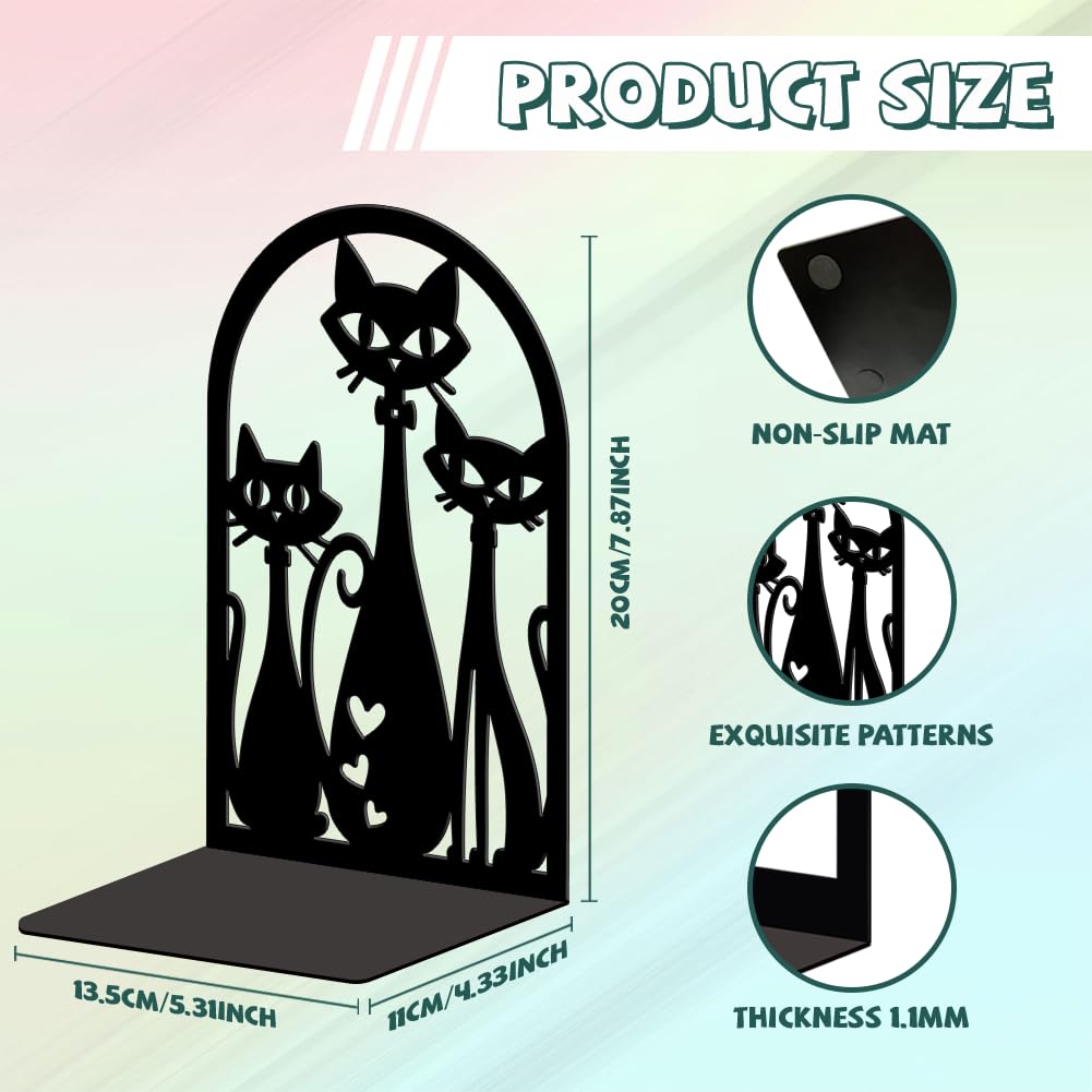 Peacoblue Buchstützen Metall,Abstrakte Katze Buchstütze Dekorativ | 1 Paar 5.3"x4.3"x7.9" schwere Gusseisen Buchhalter, Stabile Buchstopper für Bücherregal, Schreibtisch, Büro und Wohnraum