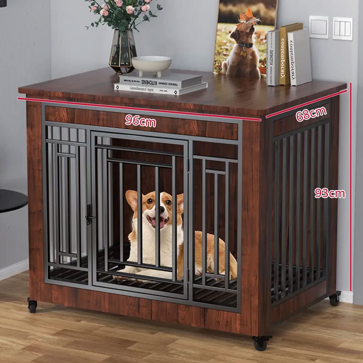 Mobili per gabbia per cani, design in legno, resistente gabbia per animali domestici per cani di taglia media con serrature, gabbia multifunzionale per cani