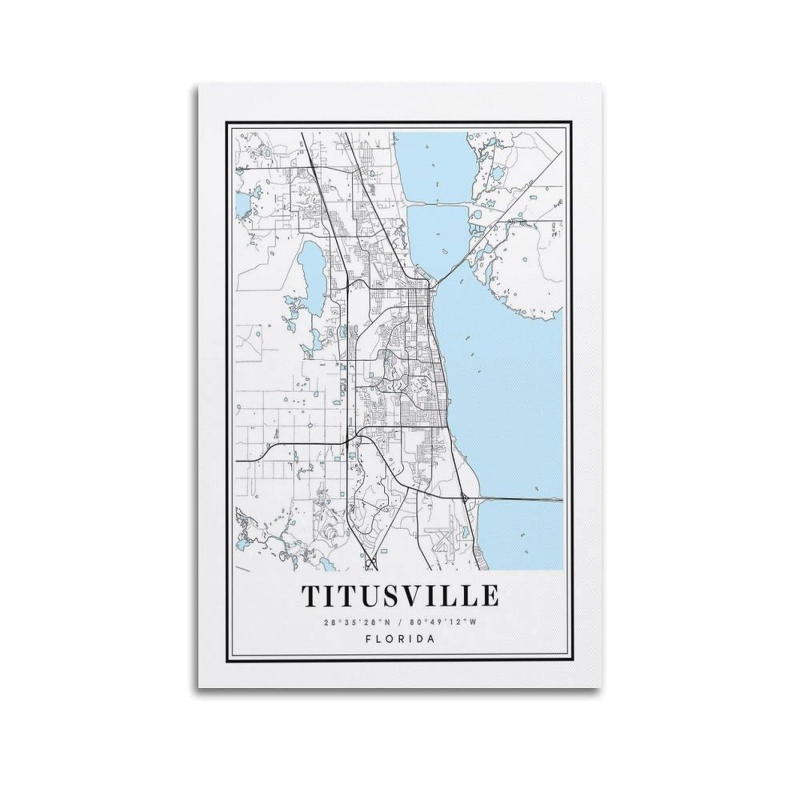 xiaoxiaoshen Titusville Florida Map Canvas Poster Wall Art Prints Room Aesthetic Murals Bedroom And Living Decorations 20x30inch(50x75cm)