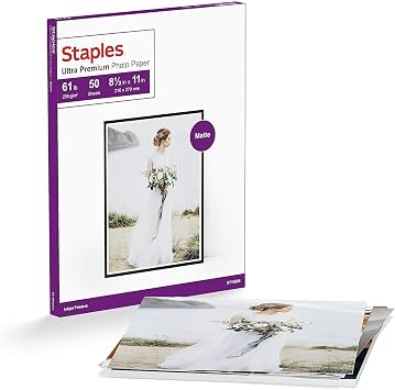 Staples Ultra Matte Photo Paper, 8.5x11 Inch, 230 g/m2, 100/Ctn | For vibrant photo and graphic printing in office or home inkjet printers.