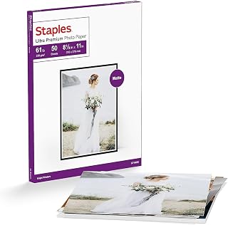 Staples Ultra Matte Photo Paper, 8.5x11 Inch, 230 g/m2, 100/Ctn | For vibrant photo and graphic printing in office or home inkjet printers.