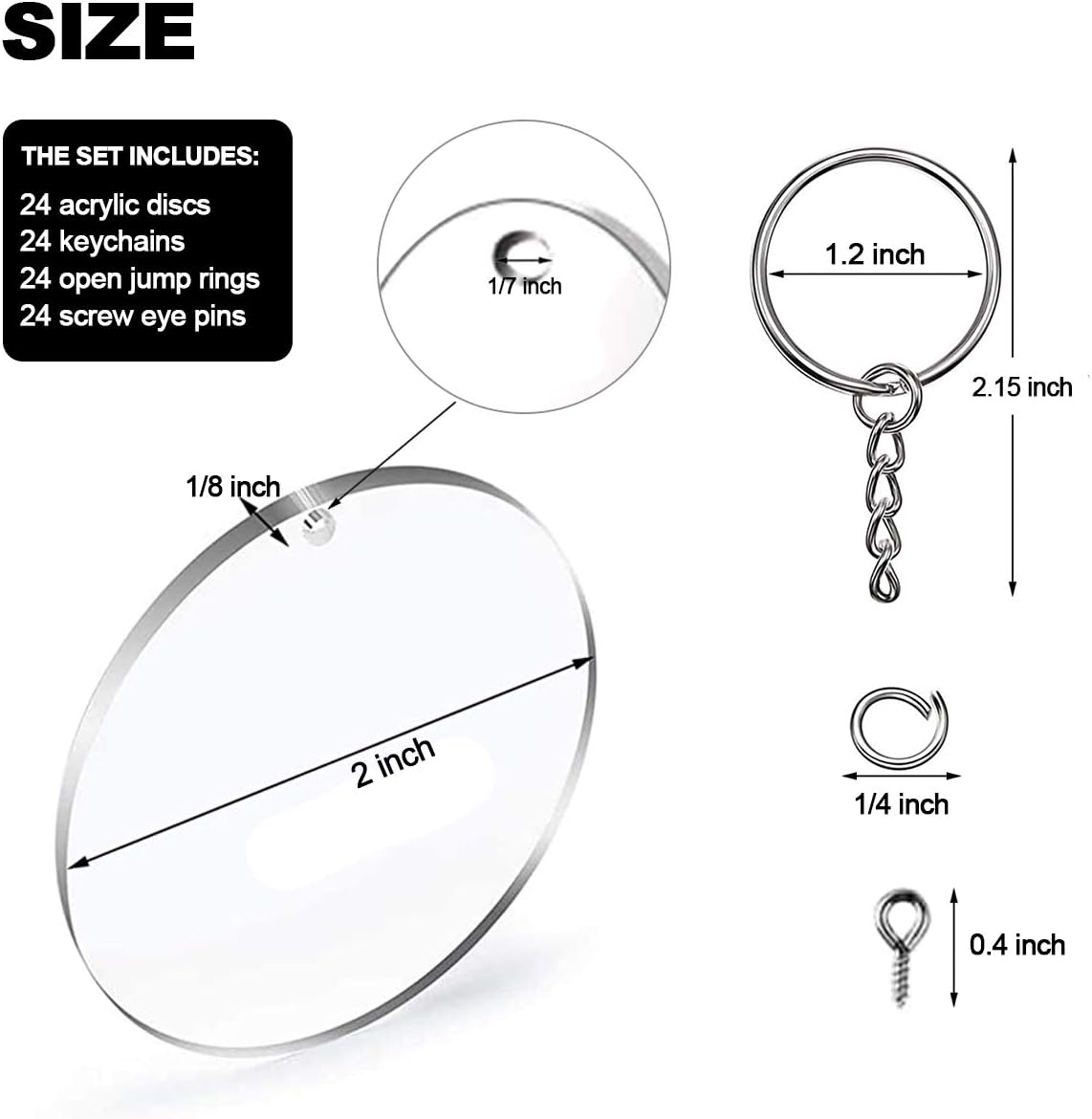 319 Pcs Acrylic Transparent Keychain Circle Discs Blanks Set, 50 Pcs Acrylic Clear Round Blanks with Key Chain Ring, Tassels, PU Necklace, Cell Phone Straps and Small Colorful Bells for DIY Projects