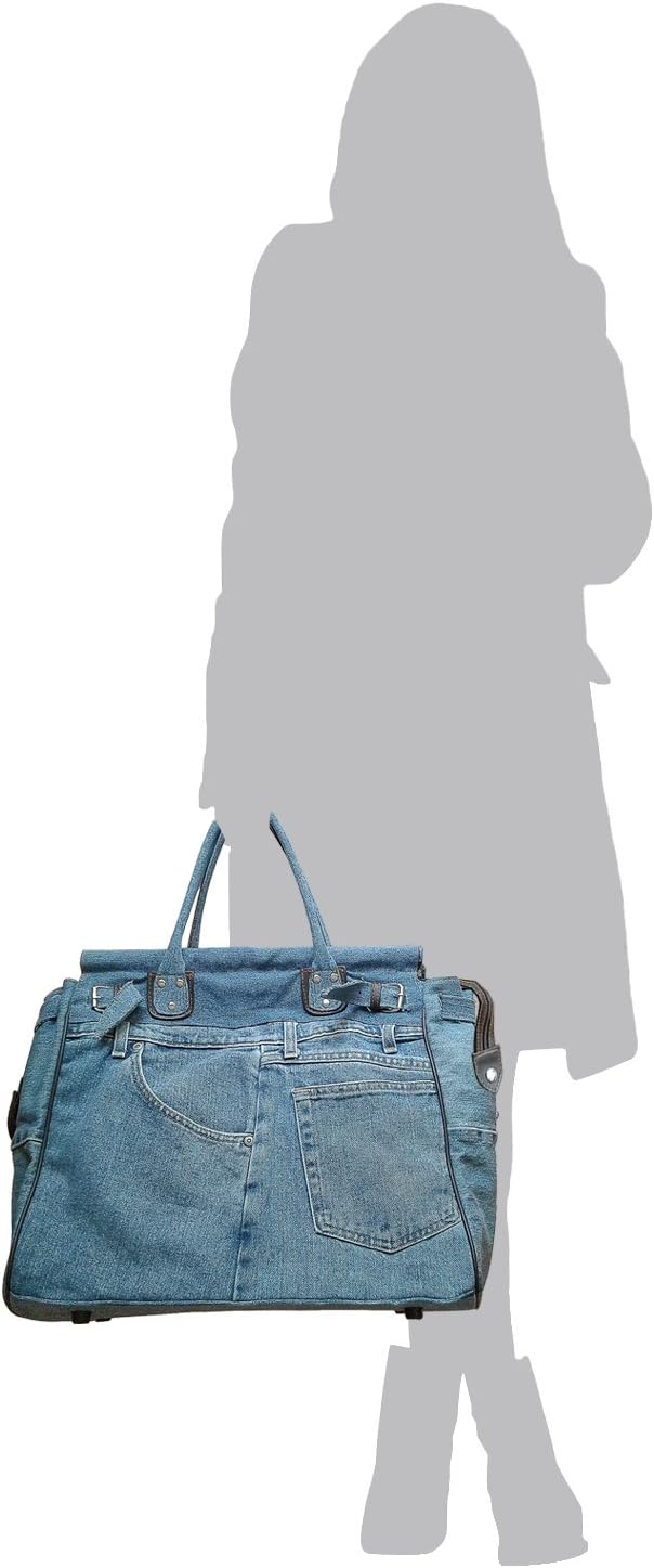 X-Large Upcycling Blue Denim Double Top Handle Tote Shopper Handbag Purse for women