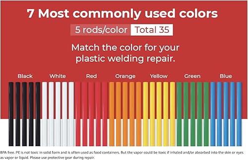 Miniatura 3 de JounJip Varillas de soldadura de plástico LDPE (7 colores)  Varillas planas de polietileno de baja densidad para reparación de kayak, canoa, tanque