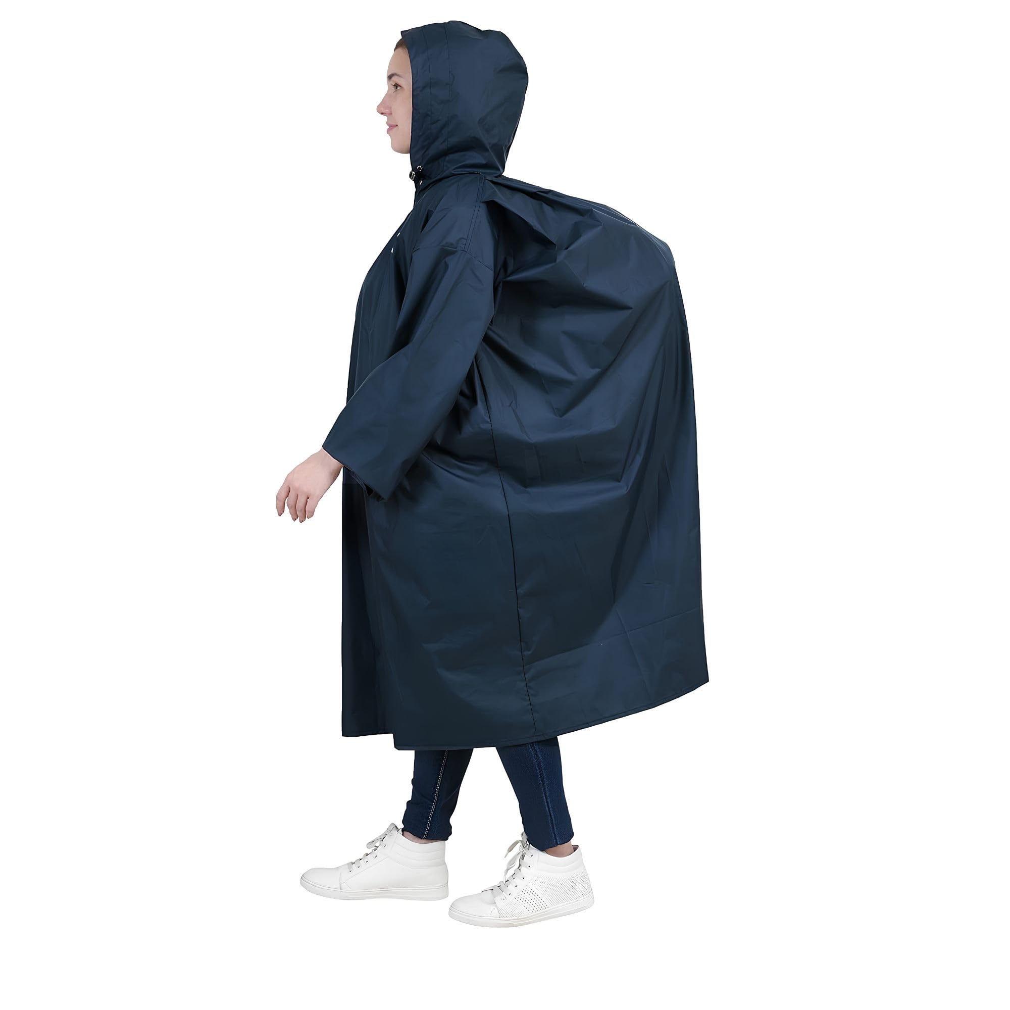 ROCKSPORT Unisex Hooded Rain Poncho for Adult, Polyester Waterproof, lightweight,Reusable& Packable, Long Sleeve & One Size Fits Most, Free Size (Blue)