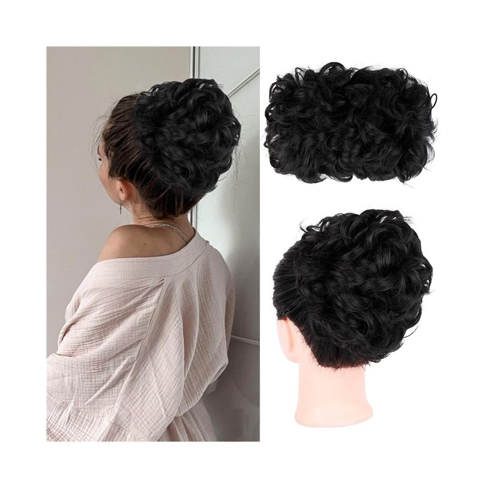 Uso en mujeres Coletero sintético con cordón elástico y clip for mujeres negras, con moño ondulado desordenado Para el cabello(2#)