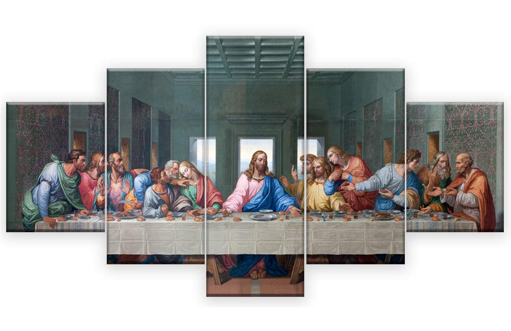 Wowdecor Jesus A Canvas Wall Art Canvas Prints Painting 5 Panels Pieces Multiple Pictures, Da Vinci The Last Supper Jesus Giclee Printed On Canvas, Posters Wall Decorations Gifts (Large-Unframed)