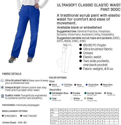 Miniatura 7 de SPECTRUM UNIFORMS Pantalón médico unisex, pantalones de uniforme médico clásicos ultra suaves, pantalones de cintura elástica, pantalones médicos y