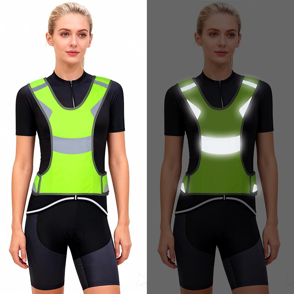 Chaleco de Seguridad Reflectante, Chaleco de Seguridad de Alta Visibilidad, Chaleco de Seguridad Amarillo que Refleja para Correr Montar en Bicicleta Caminar y Andar en Moto