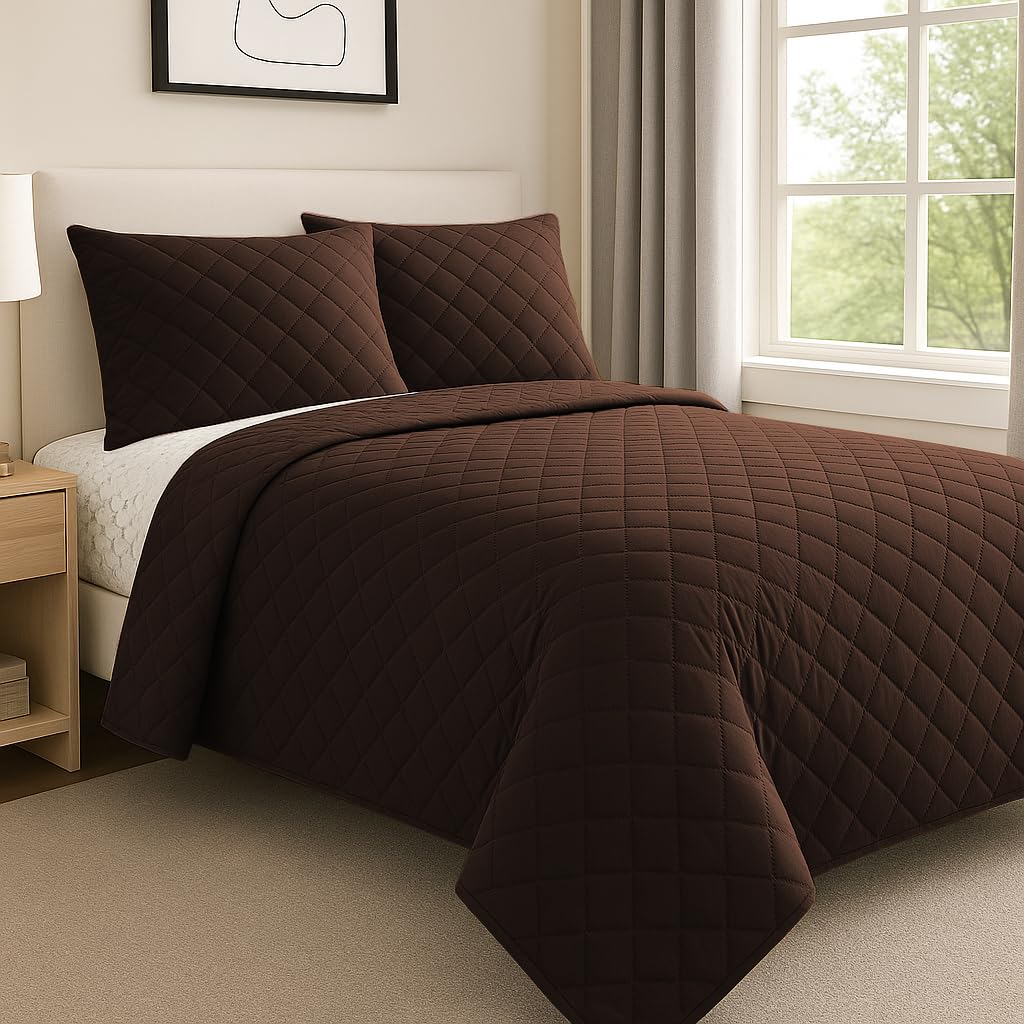 3 Piece Quilted Bedspreads Double Size - Embossed Ultra soft 3-Layer Comforter Bed throw Blanket with Matching Pillow cases