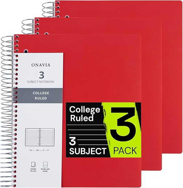 ONAVIA College Ruled Spiral Notebook with Dividers