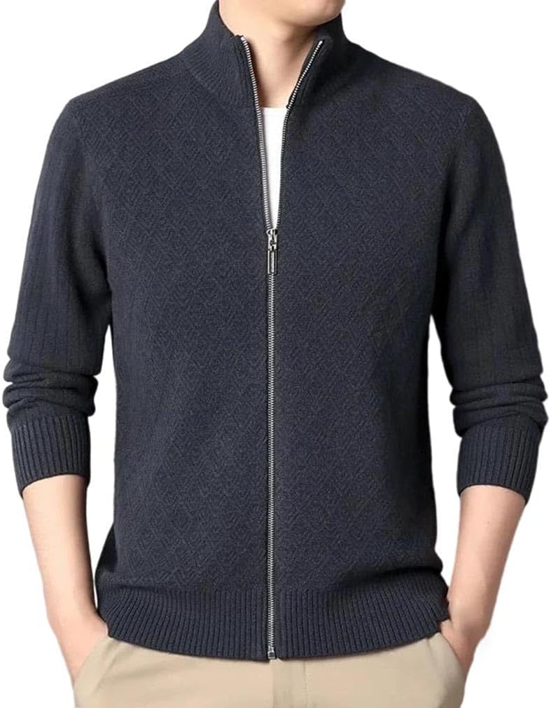 Men's Wool Mock Neck Knitwear Long Sleeve Thicken Zipper Men Cardigan Sweater