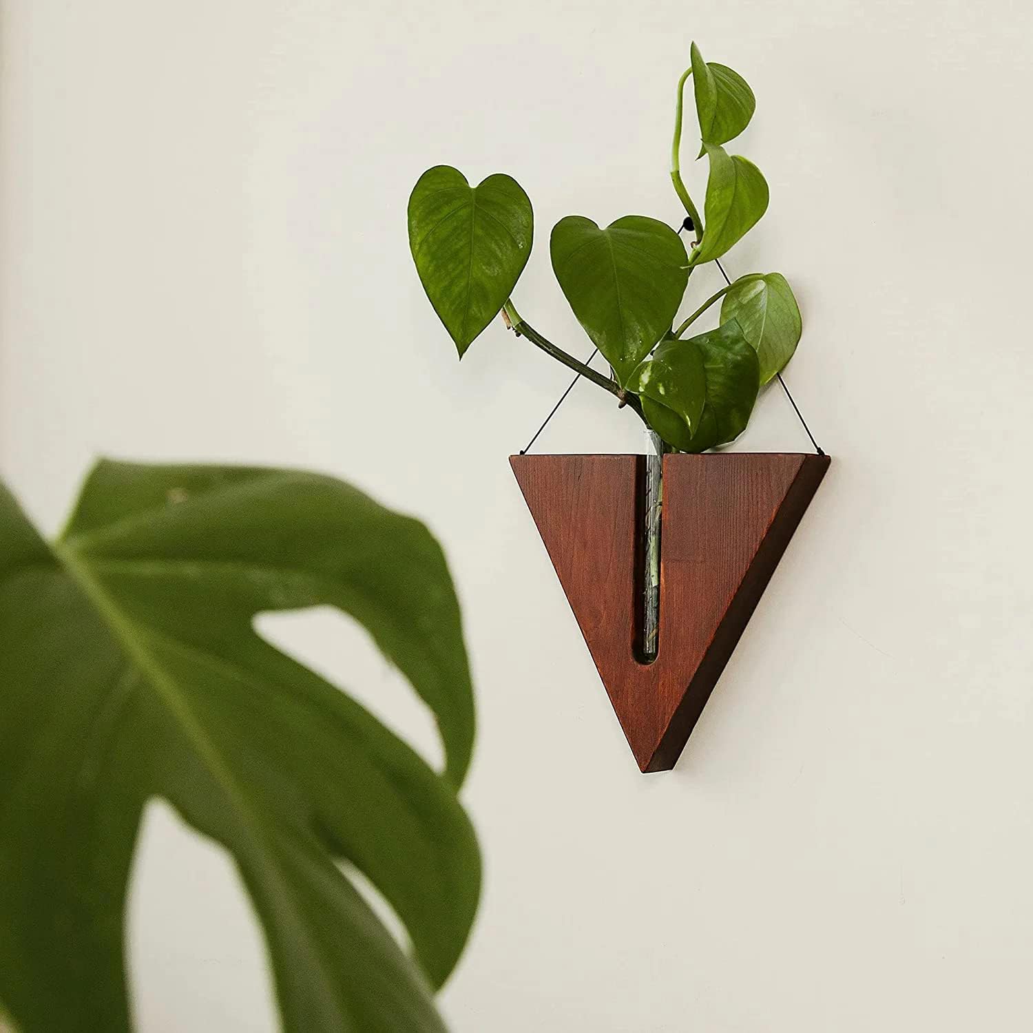 Indoor Wall Planter, Bohemia Flower Vase, Propagation Station, Wooden Hanging Planter, Wall Decor for Living Room (Triangles/Set of 3)