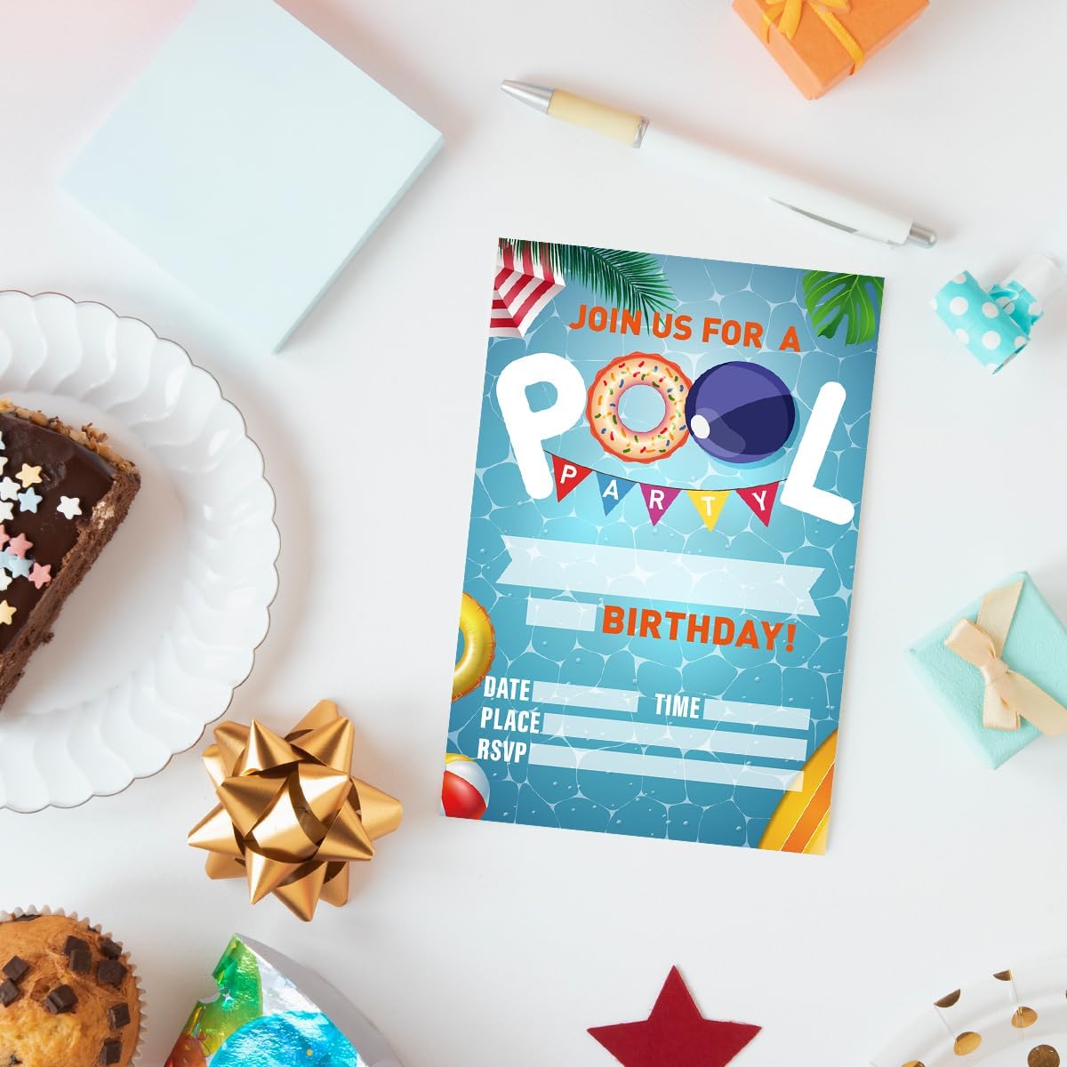Birthday Invitations Pool Party for Girl Boy with Envelopes, Invites for Birthday Summer Pool Party, Swimming Party Birthday Invite Cards, Join Us for A Pool Party, 4"x6" Set of 20