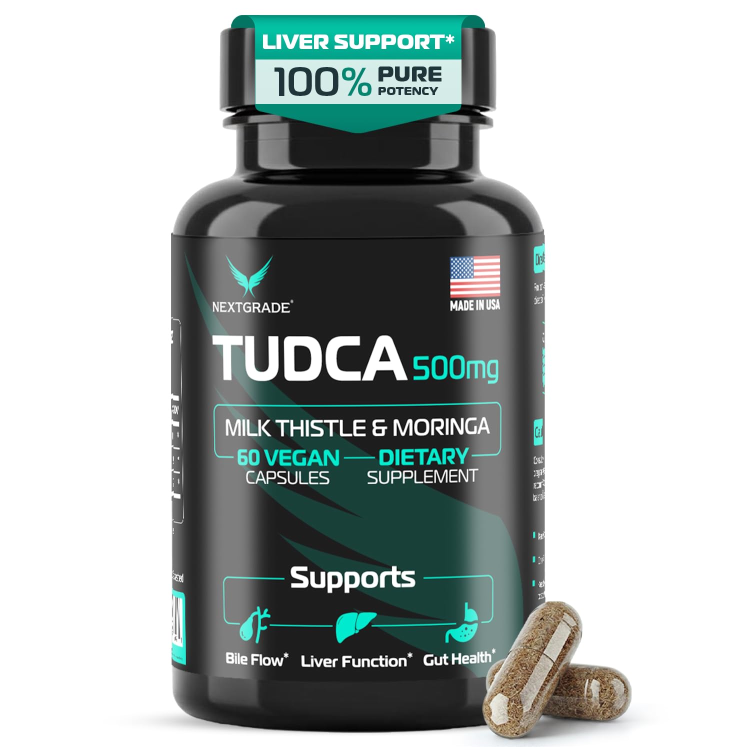 TUDCA Liver Support Supplement 500mg – Bile Salts, 60 Capsules