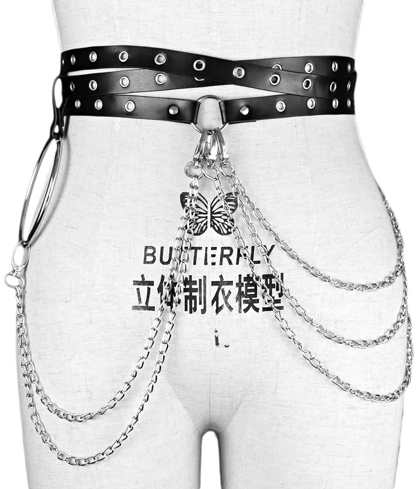 AKAZI Punk Noir Taille Chaîne Ceinture en Cuir Couches Ventre Corps Chaînes Accessoires pour Femmes Discothèque Vêtements (Couleur : 2) (3)