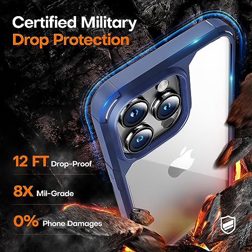 Image of TAURI for iPhone 15 Pro Max Case, with Screen Protector, Blue | Anti-Yellowing Military-Grade Protection Shockproof Slim Phone Case for iPhone 15 Pro Max