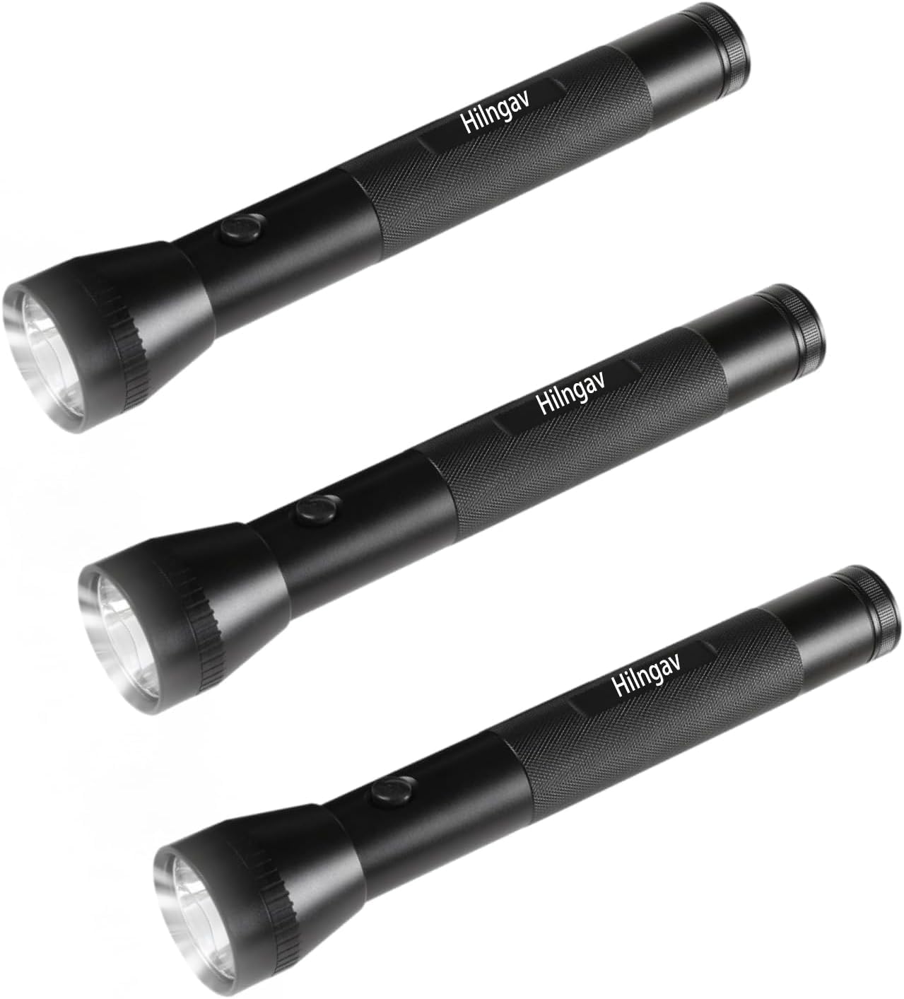 Heavy Duty 3-Cell D Battery LED Big Flashlights, Single Mode, Aluminum Alloy Torch, Rugged Metal Flashlight for Outdoor Adventures and Emergency Power Outages (3 Pack)