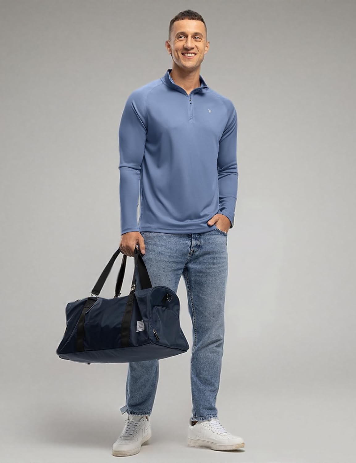 BASUDAM Men's Workout Shirts Quick Dry UPF 50+ Sun Protection Long Sleeve Quarter Zip Pullover Athletic T-Shirts - Image 8