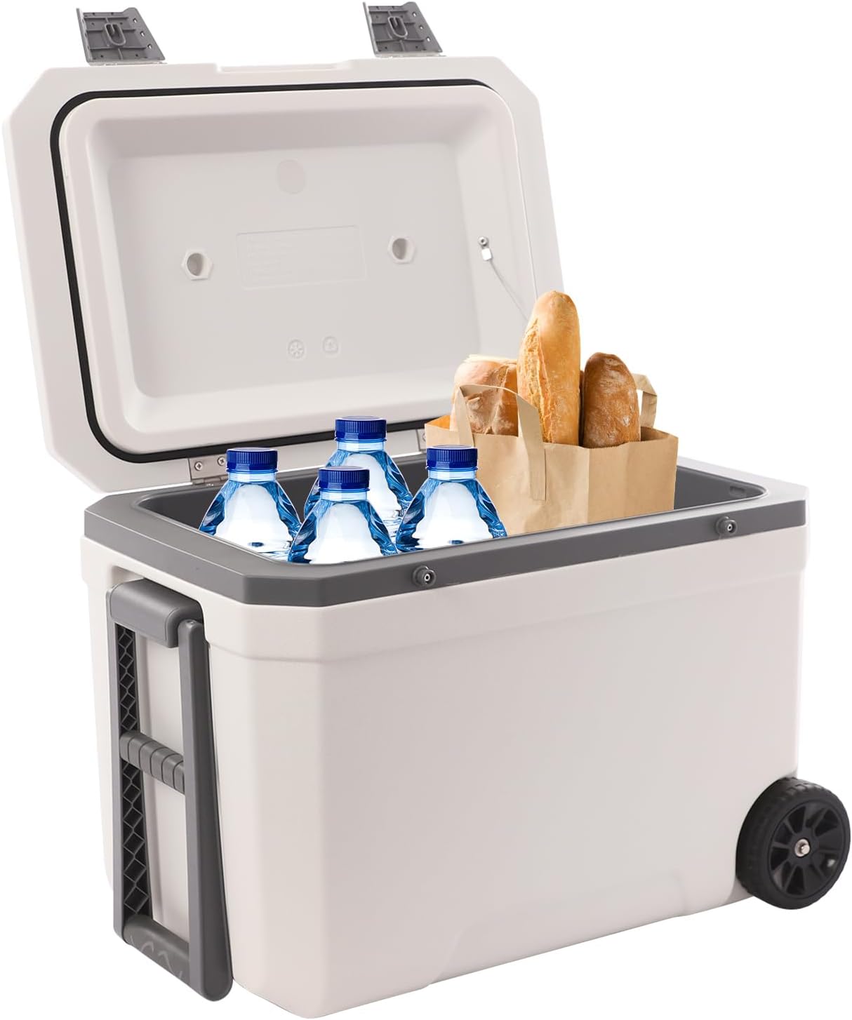 Insulated Portable Rolling Cooler with Wheels, 45L/12 Gal Ice Retention Cooler with Handle, Outdoor Hard Cooler Ice Chest Lunch Box for Fishing, Rowing, Camping, Traveling