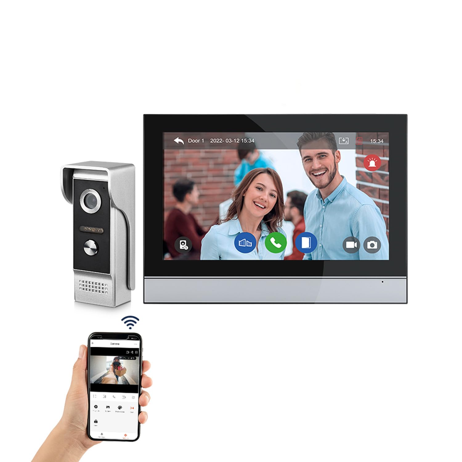 WiFi Pantalla táctil de 10 Pulgadas HD 1080p Ultrafino Inalámbrico Videoportero Timbre Video Interfono,Detección de Movimiento, Compatible con la App Tuya, Almacenamiento de Vídeo Gratuito