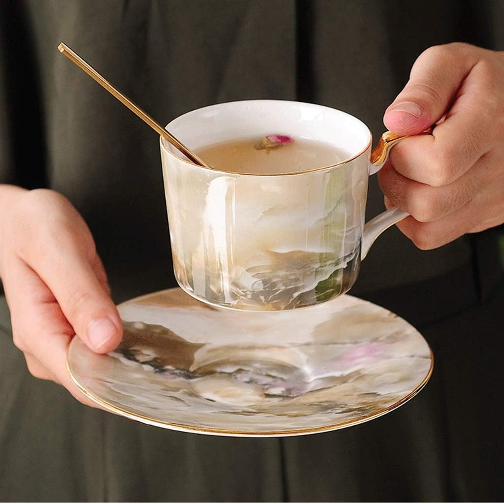 Ceramiczny kubek 250ml Marb Filiżanka do kawy i spodek Luksusowy angielski Afternoon Tea Czarna herbata Kwiatowy kubek do herbaty Zestaw do herbaty
