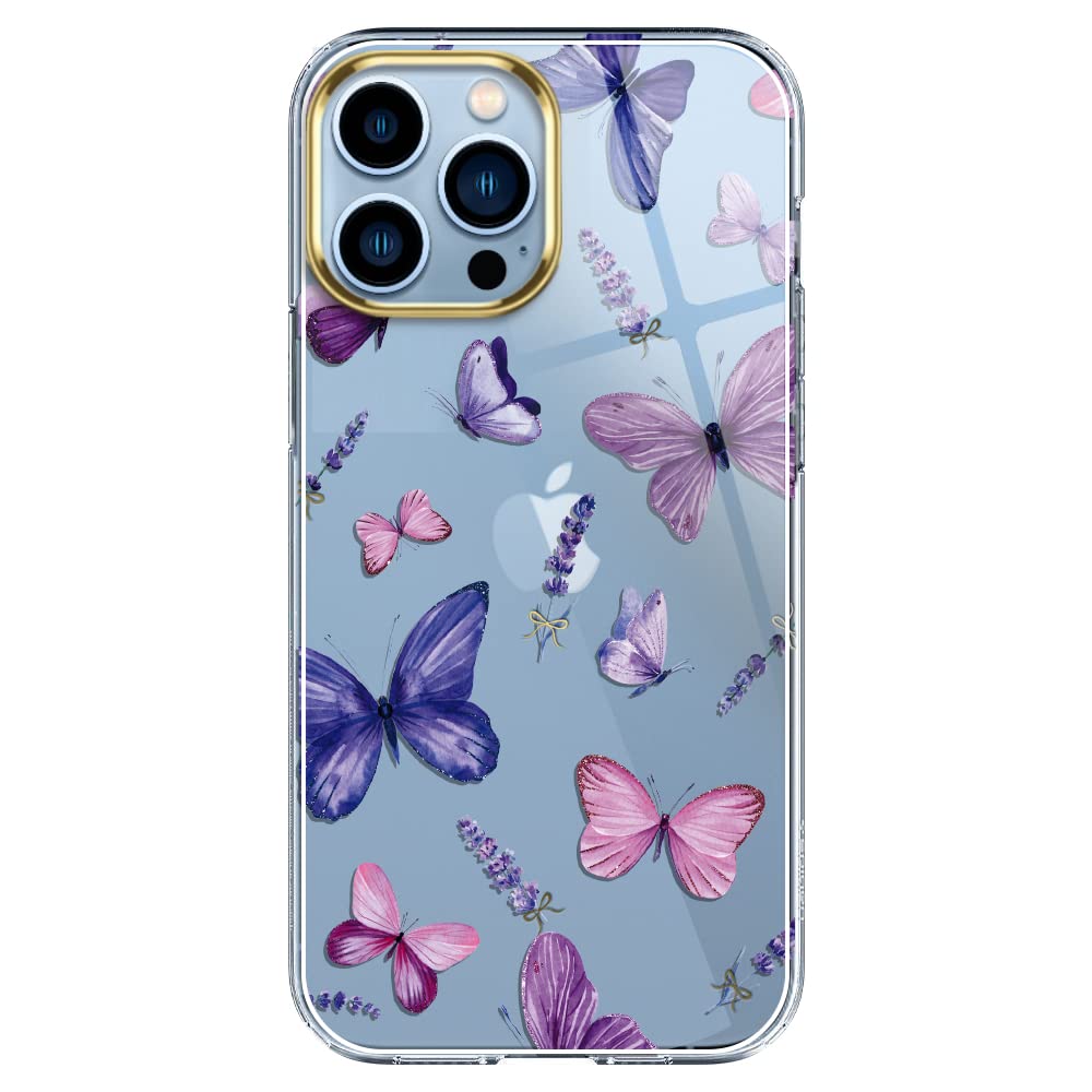 luolnh Compatibile con iPhone 14 Pro Max Custodia con fiori, per donne femminili, antiurto trasparente motivo floreale copertina rigida per iPhone 14 Pro Max 6,7 pollici 2022 -blu