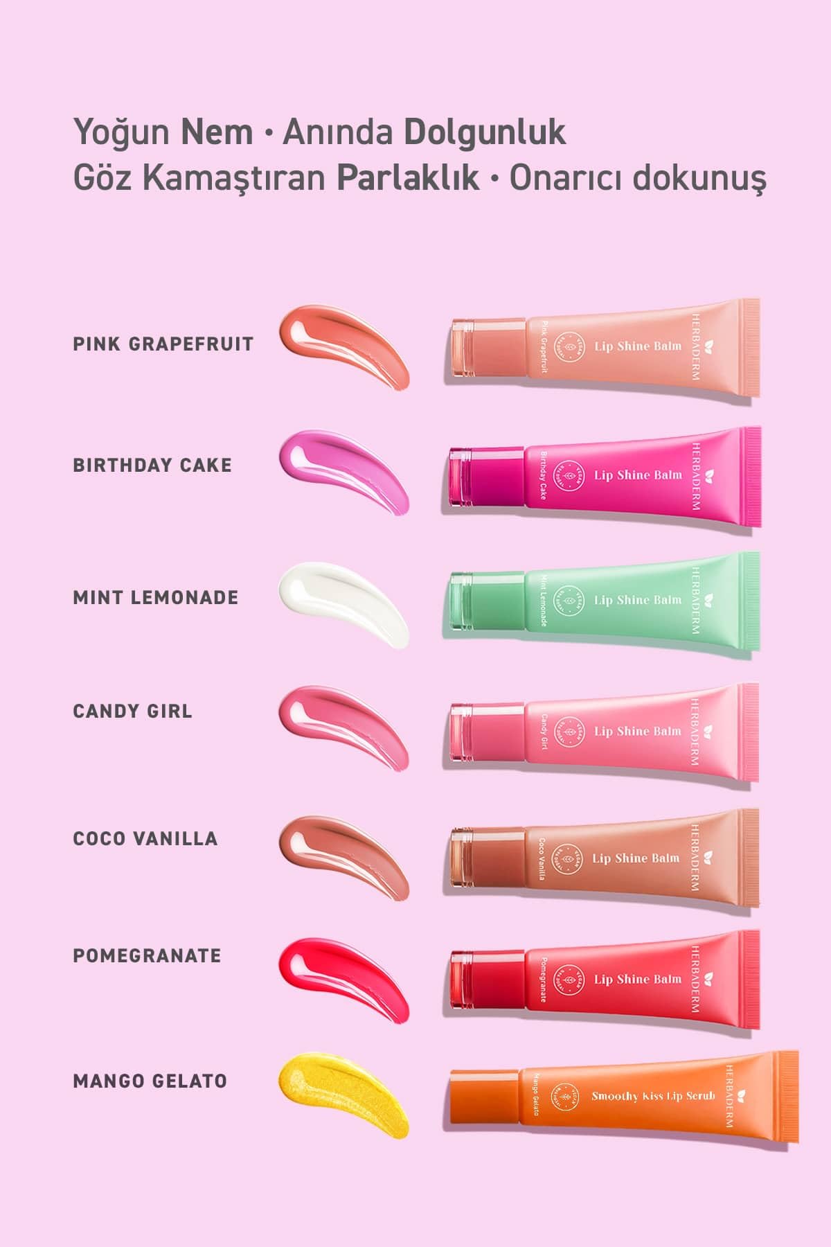 Herbaderm Parlatıcı, Dolgunlaştırıcı, Onarıcı Vegan Dudak Balmı, Anahtarlık Hediyeli, Birthday Cake Aromalı 10 Ml