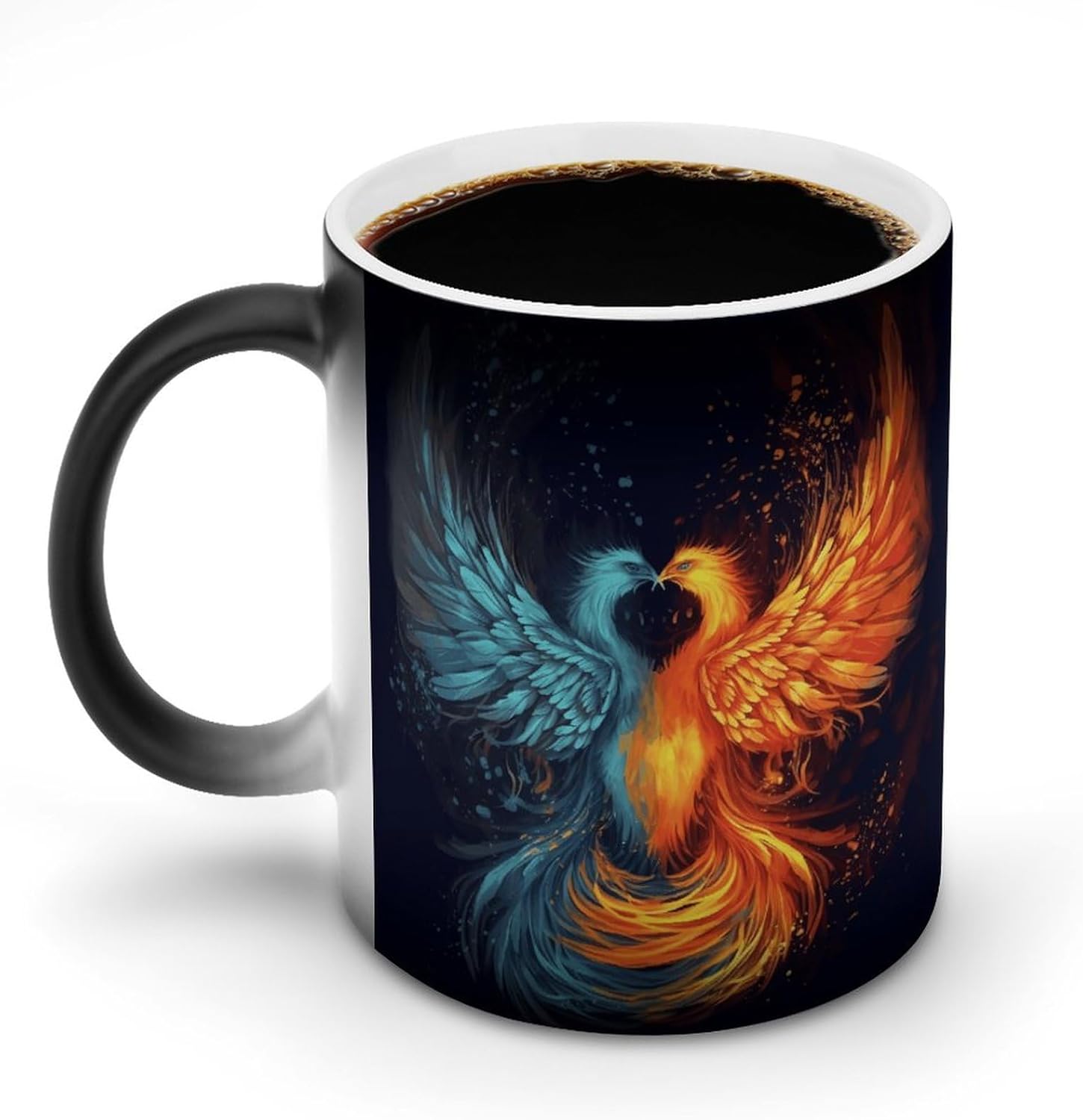 Color Changing Mug Fire And Water Phoenix Printed Ceramic Coffee Mug Heat Changing Sensitive Mug Magic Heat Changing Coffee Mug Novelty Coffee Mugs