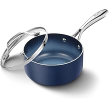 KOCH SYSTEME CS Nonstick Sauce Pan with Lid, 1 Quart Saucepan with Lid, 1 QT Nonstick Ceramic Small Sauce Pan with Stainless Steel Handle, Non-Toxic Ceramic Saucepan, Oven Safe, Gradient Blue