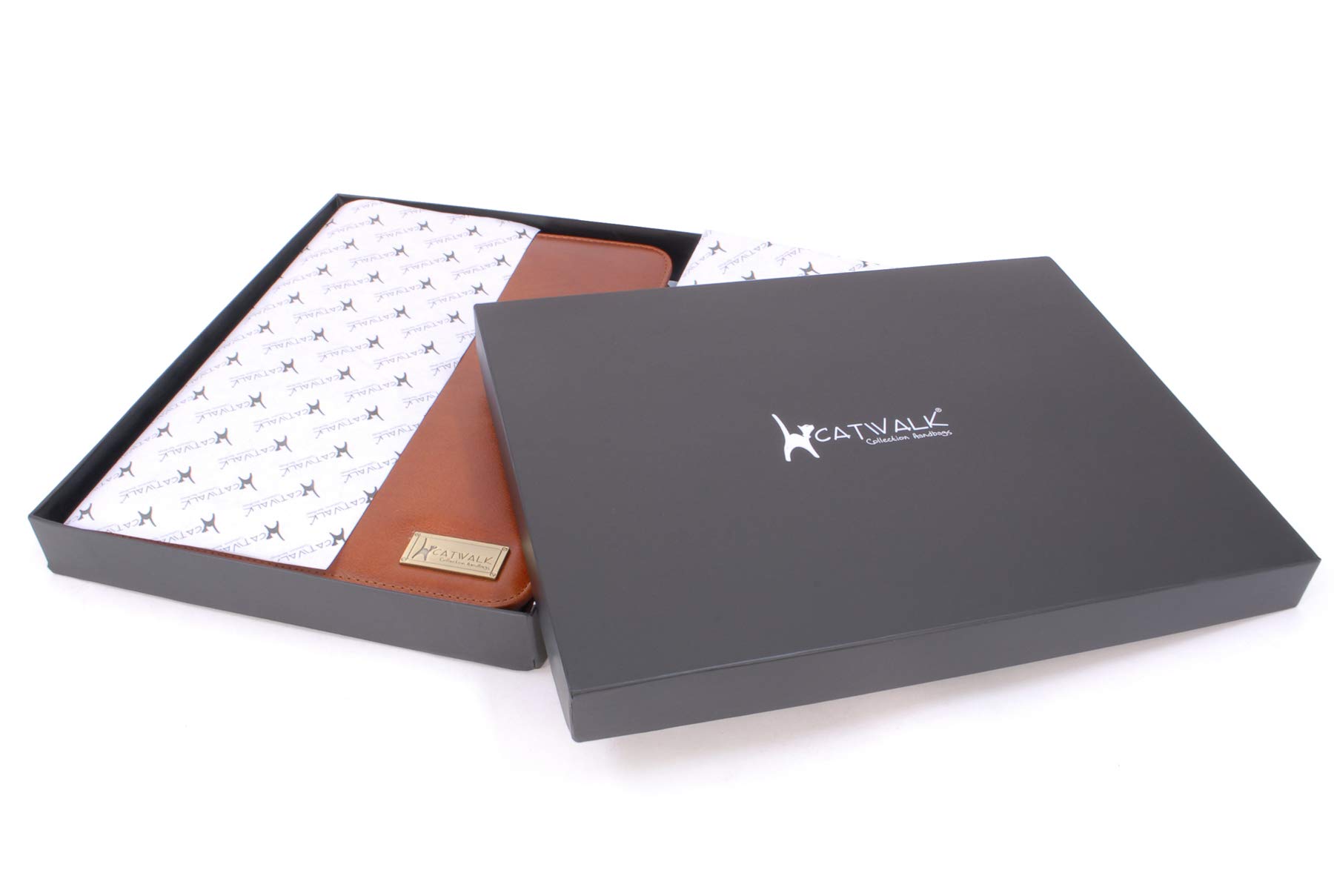 Catwalk Collection Handbags - Damen A4 Leder Notizbuchtasche - Konferenzmappe mit Reißverschluss - Für Tablet und Notizbuch - Chloe - Hellbraun