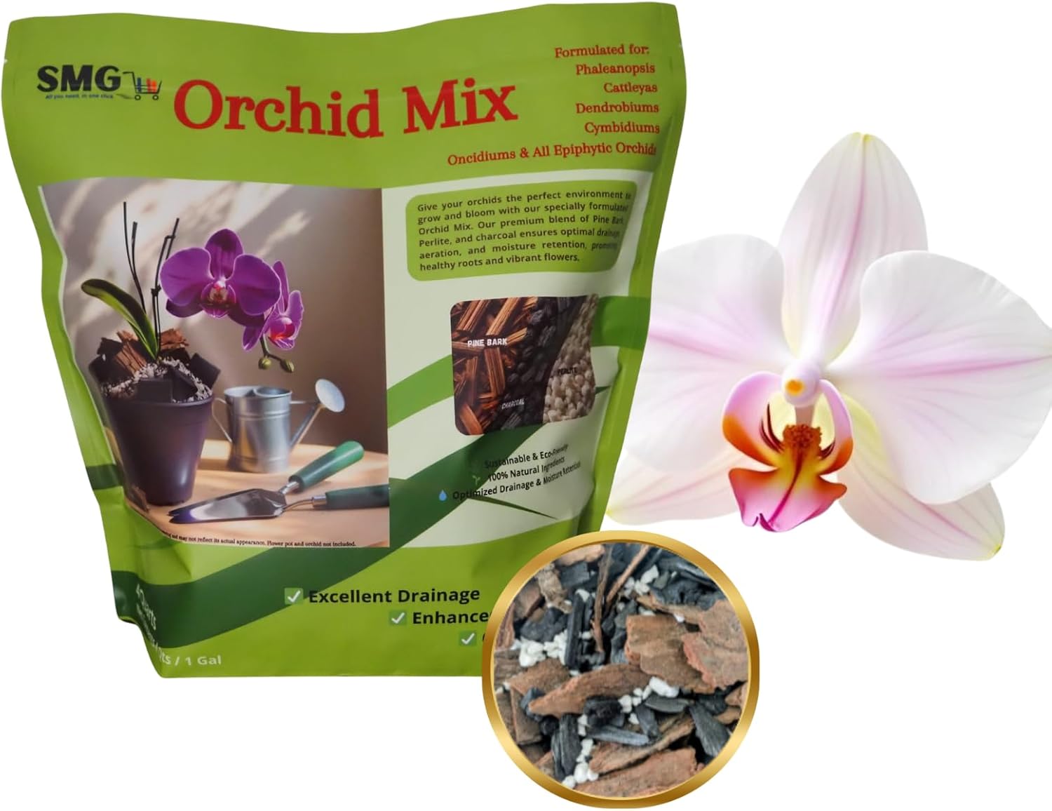 SMG Premium Orchid Potting Soil Mix – Professional Grade Handcrafted Blend with Pine Bark, Perlite for Orchids and Charcoal for Plants – 4QT All-Purpose Repotting Mix